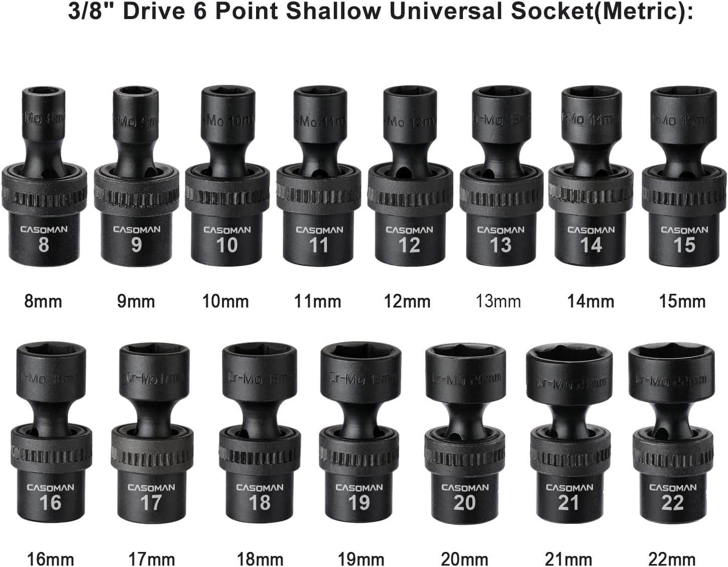 15 PCS 3/8" Drive Standard Universal Impact Socket Set, 6 - Point, Metric, 8Mm - 22Mm - Fix & Go15 PCS 3/8" Drive Standard Universal Impact Socket Set, 6 - Point, Metric, 8Mm - 22MmFix & Go