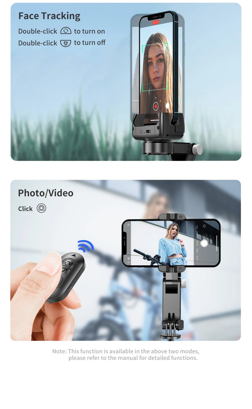 360 Rotation Following Shooting Mode Gimbal Stabilizer Selfie Stick Tripod Gimbal For iPhone Phone Smartphone Live Photography - Fix & Go360 Rotation Following Shooting Mode Gimbal Stabilizer Selfie Stick Tripod Gimbal For iPhone Phone Smartphone Live PhotographyVidéo & PhotoFix & Go
