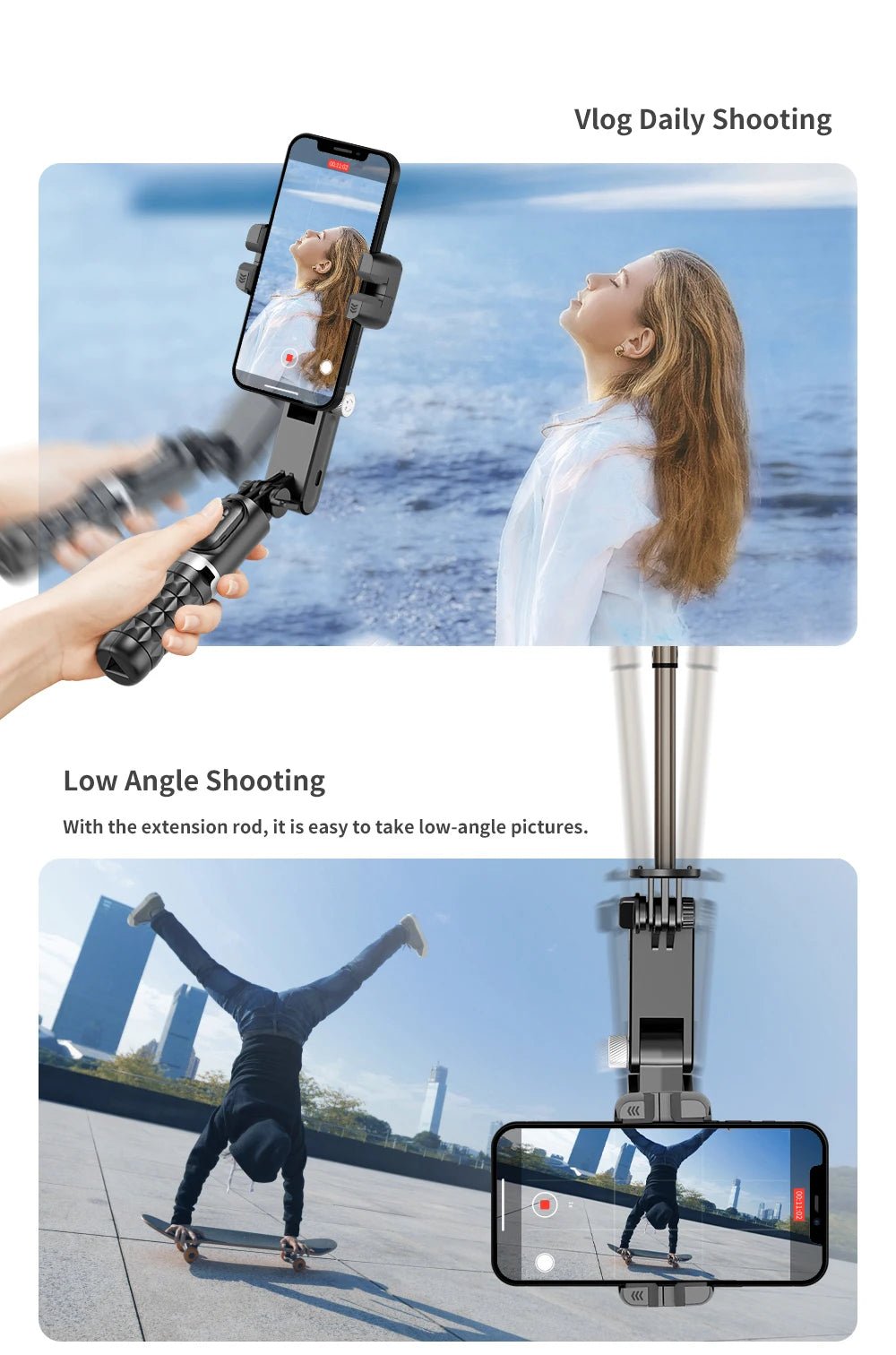 360 Rotation Following Shooting Mode Gimbal Stabilizer Selfie Stick Tripod Gimbal For iPhone Phone Smartphone Live Photography - Fix & Go360 Rotation Following Shooting Mode Gimbal Stabilizer Selfie Stick Tripod Gimbal For iPhone Phone Smartphone Live PhotographyVidéo & PhotoFix & Go