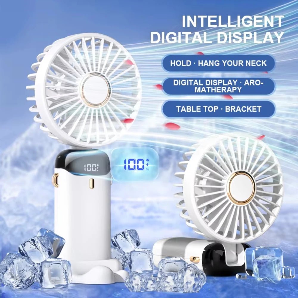 5000mAh Mini ventilateur portatif sans fil USB Rechargeable Portable affichage numérique support pour téléphone ventilateur 5 vitesses pliable cou ventilateurs suspendus - FATAON5000mAh Mini ventilateur portatif sans fil USB Rechargeable Portable affichage numérique support pour téléphone ventilateur 5 vitesses pliable cou ventilateurs suspendusTechnologie PortableFATAON