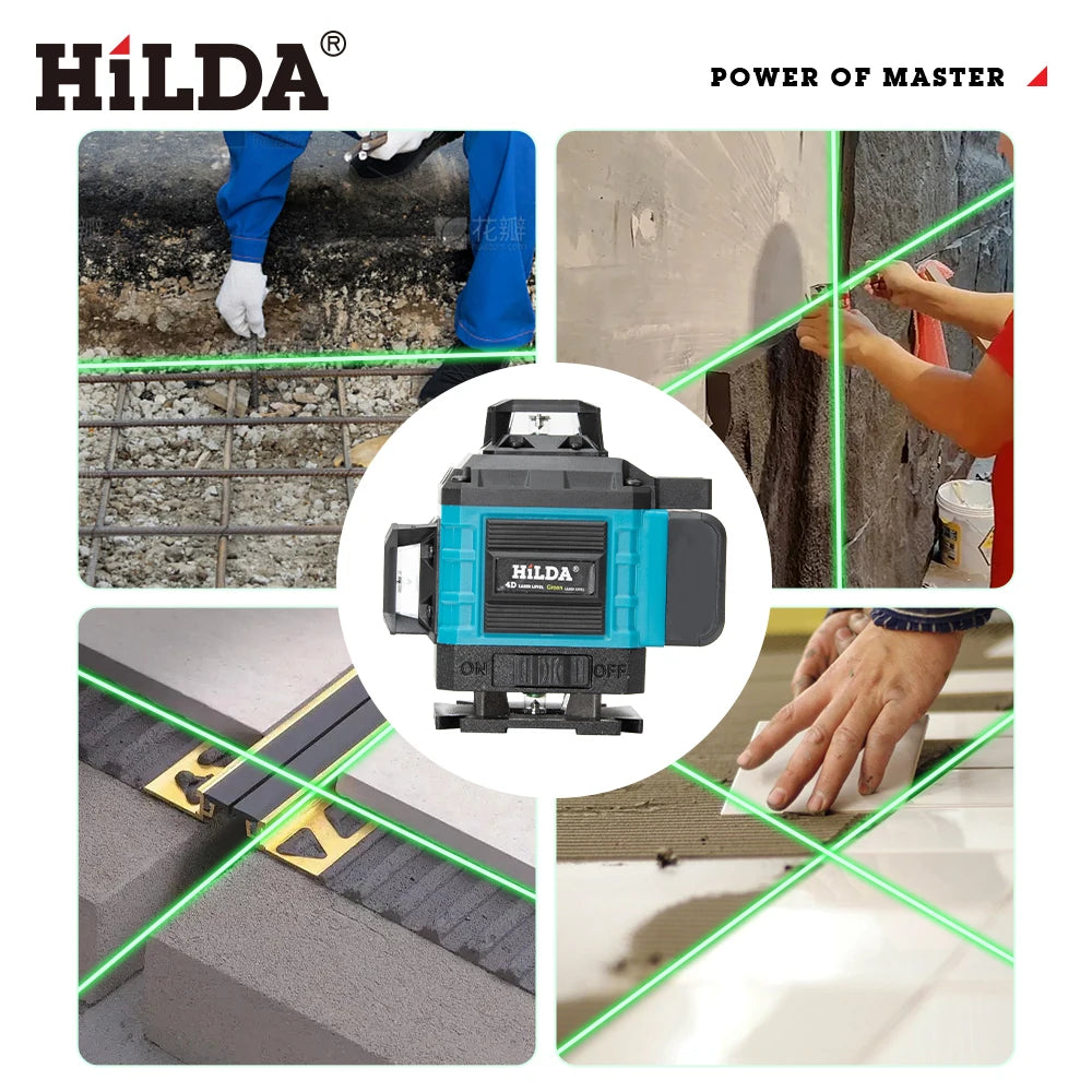 HILDA 4D 16 Linien Laser-Nivelliergerät 360° selbstnivellierend horizontal vertikal grünes Licht Profi-Werkzeug mit Fernbedienung Stativ