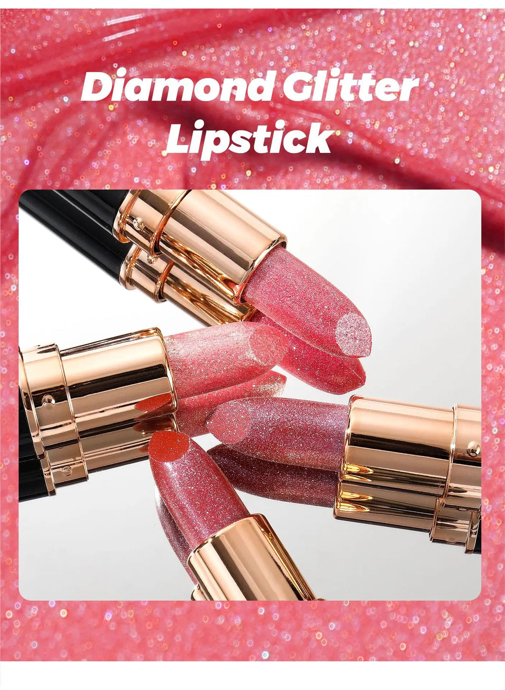 6 Colors Glitter Lipstick Waterproof Lasting Diamond Pearlescent Metallic Lipstick Pink Red Lip Gloss Women Lips Makeup Cosmetic