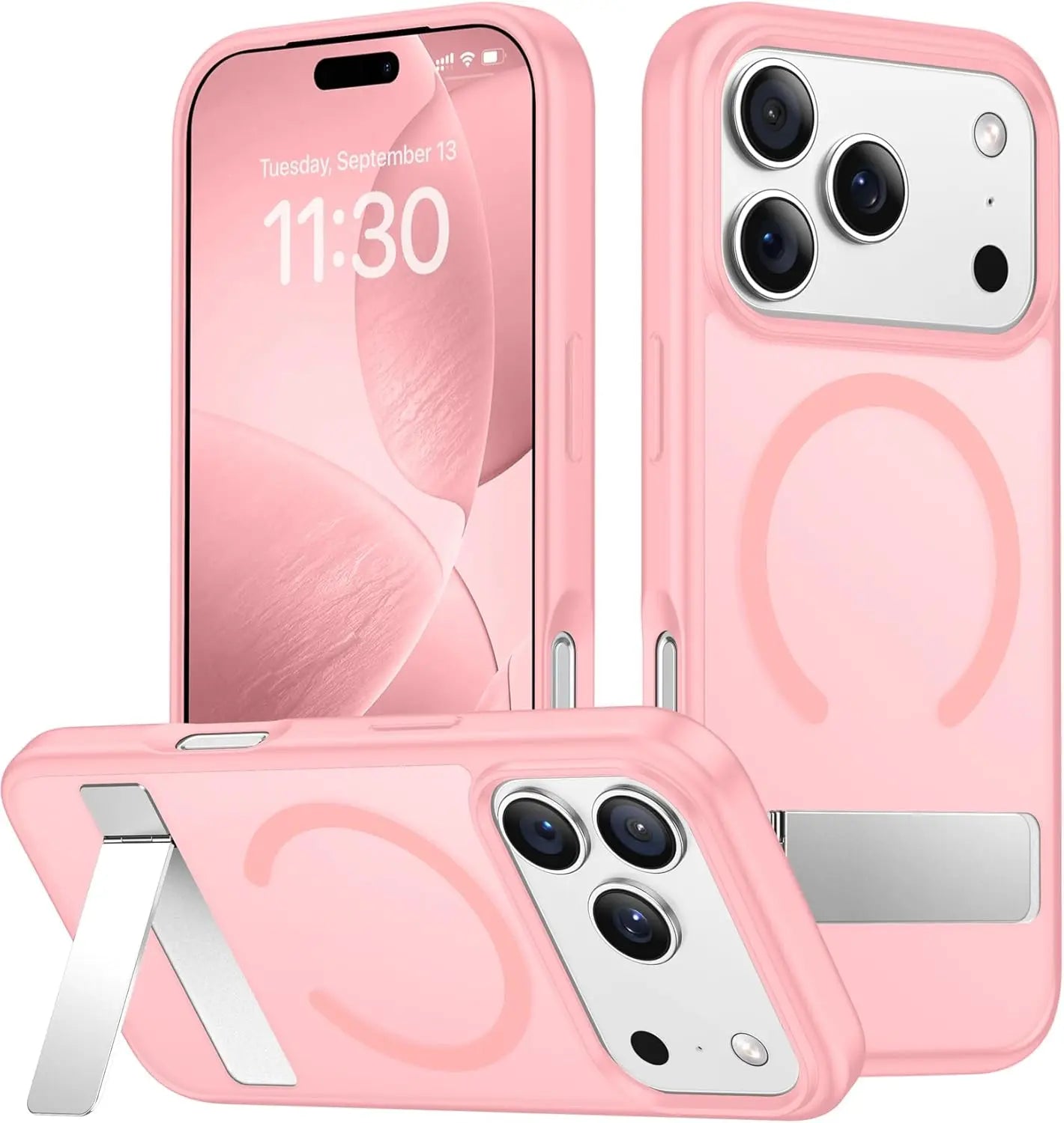 Magnetic Mobile Phone Case with Stand for iPhone 16 17 Pro Max 15 14 Plus 13 12 Translucent Cover with Kickstand