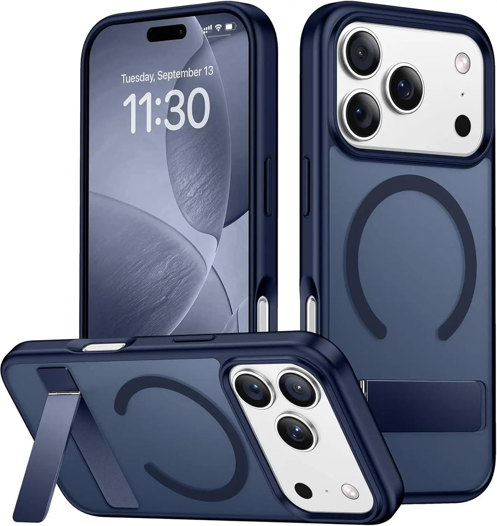 Magnetic Mobile Phone Case with Stand for iPhone 16 17 Pro Max 15 14 Plus 13 12 Translucent Cover with Kickstand