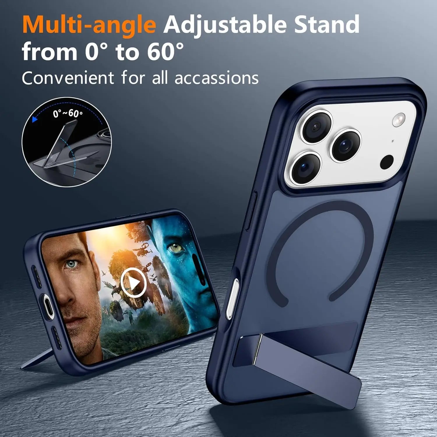 Magnetic Mobile Phone Case with Stand for iPhone 16 17 Pro Max 15 14 Plus 13 12 Translucent Cover with Kickstand
