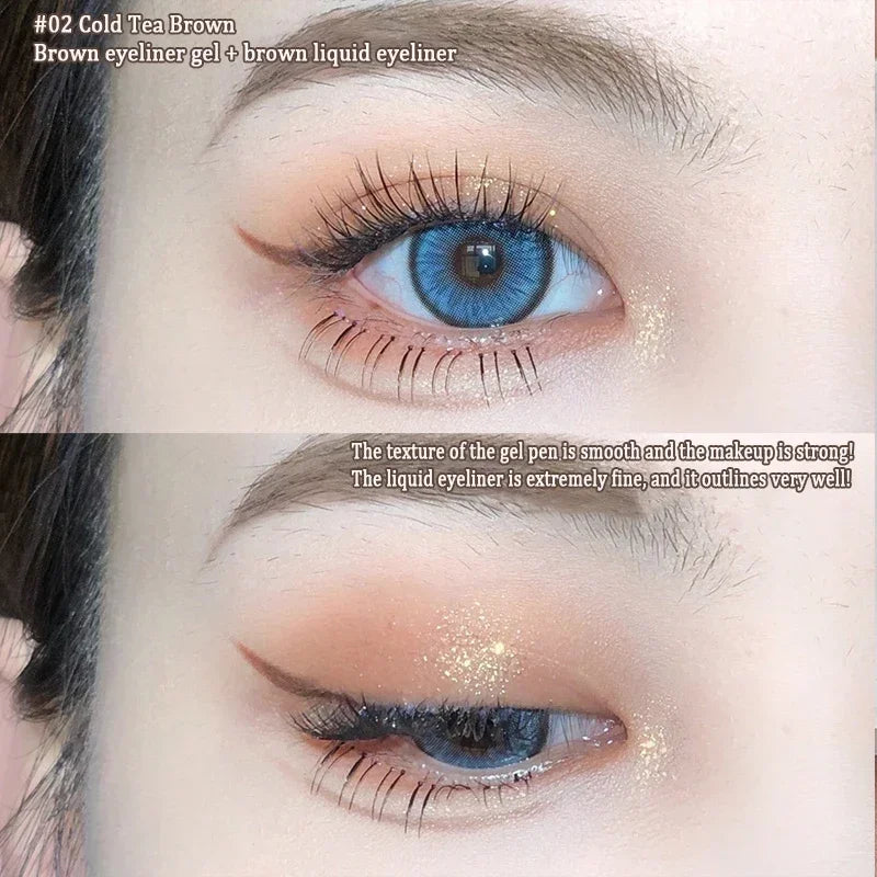 2 In 1 Brown Gel Eyeliner Pencil Ultra-slim Liquid Eye Liner Shadow Pen Smooth High Pigment Silkworm Gel Pen Lasting Eyes Makeup