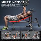 Adjustable Weight Bench Set 6 in 1 Bench Press Workout Bench with Barbell Rack Removable Foot Bracket, Pairs of Resistance Bands for Home Gym Training - Fix & GoAdjustable Weight Bench Set 6 in 1 Bench Press Workout Bench with Barbell Rack Removable Foot Bracket, Pairs of Resistance Bands for Home Gym TrainingFix & Go