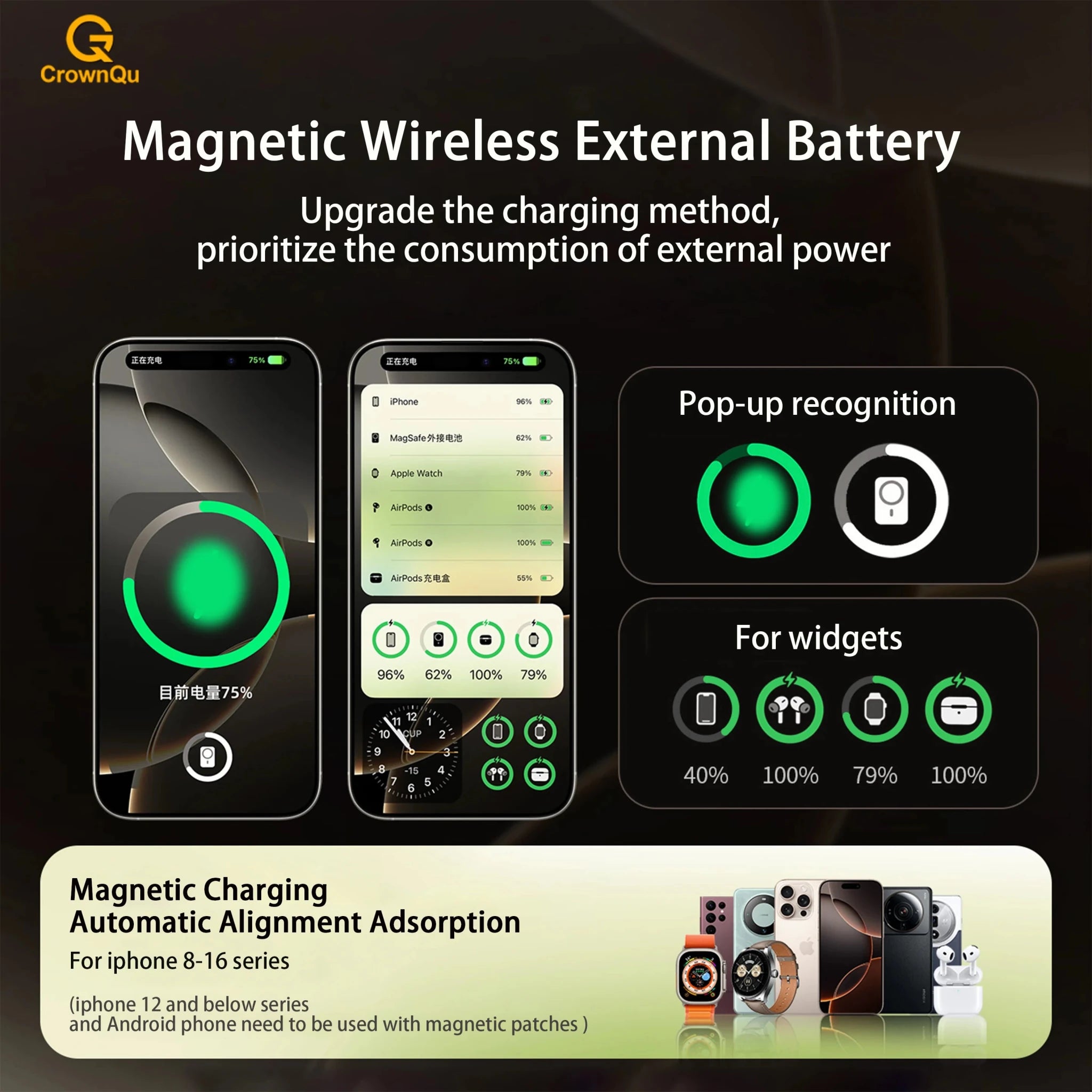 Batterie externe portable magnétique QI 2.1 à charge rapide sans fil pour iPhone 12-17 Pro, Watch, Airpods 5000/10000mAh - FATAONBatterie externe portable magnétique QI 2.1 à charge rapide sans fil pour iPhone 12-17 Pro, Watch, Airpods 5000/10000mAhFATAON