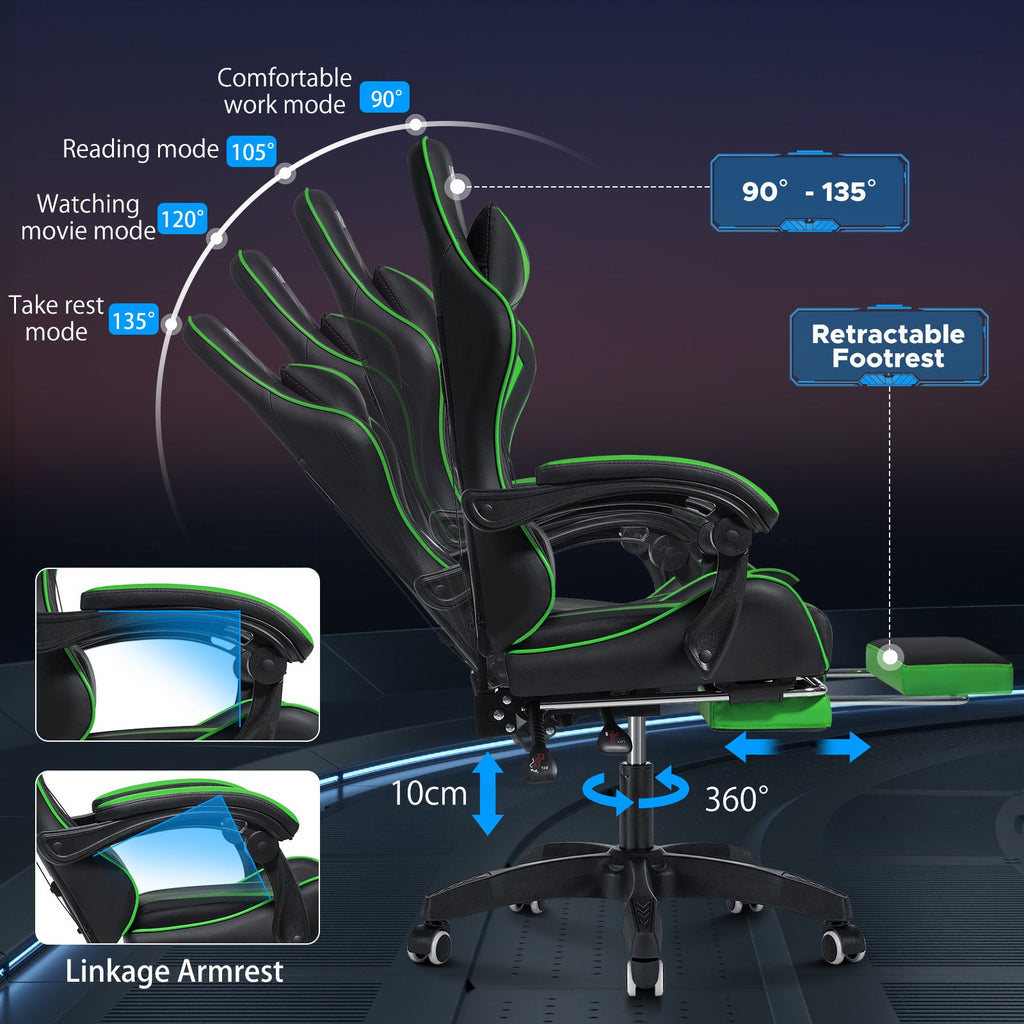 Ergonomic Gaming Chair with Massage, Footrest, Swivel Seat & Headrest - Streaming & GamingFATAON