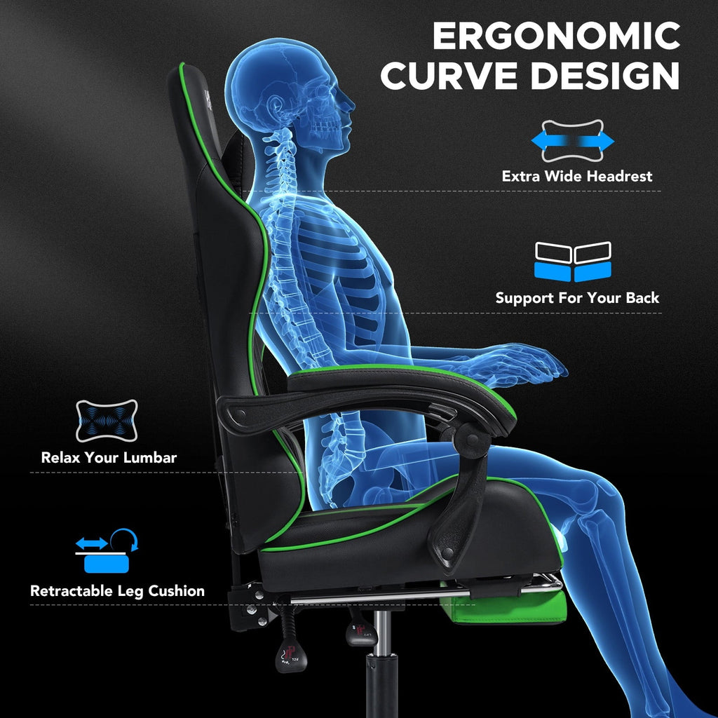 Ergonomic Gaming Chair with Massage, Footrest, Swivel Seat & Headrest - Streaming & GamingFATAON
