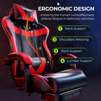 Gaming Chair, Video Game Chair with Footrest and Lumbar Support, Ergonomic Computer Chair Height Adjustable with Swivel Seat and Headrest, Red - Fix & GoGaming Chair, Video Game Chair with Footrest and Lumbar Support, Ergonomic Computer Chair Height Adjustable with Swivel Seat and Headrest, RedFix & Go