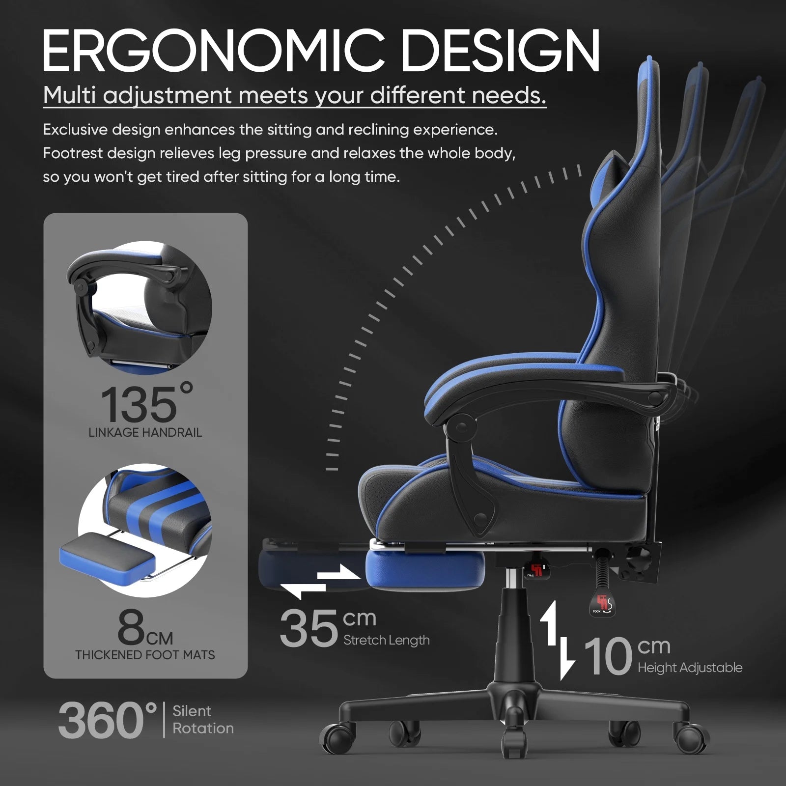 #Gamer Chair for Adult, Ergonomic Office Chair with Massage Lumbar Pillow, with Swivel BlueStreaming & GamingFATAON