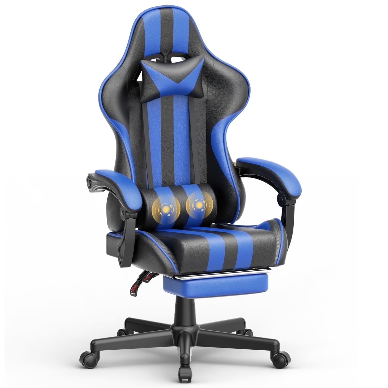 #Gamer Chair for Adult, Ergonomic Office Chair with Massage Lumbar Pillow, with Swivel BlueStreaming & GamingFATAON