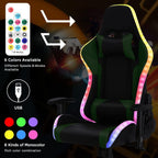Gaming Chair with RGB LED Lights and Speakers,Video Game Chair, Swivel Racing Office Reclining Chair with Headrest & Lumbar Support, PU Leather High Back Computer Chair, Green - Fix & GoGaming Chair with RGB LED Lights and Speakers,Video Game Chair, Swivel Racing Office Reclining Chair with Headrest & Lumbar Support, PU Leather High Back Computer Chair, GreenFix & Go
