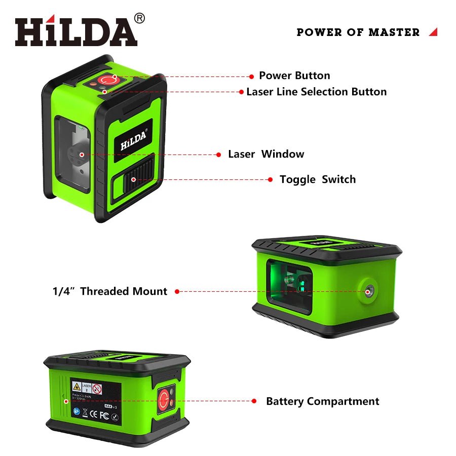 HILDA Laser Level Meter 2 - Lines Cross Green Level Laser Horizontal & Vertical Nivel Laser Self - Leveling - Fix & GoHILDA Laser Level Meter 2 - Lines Cross Green Level Laser Horizontal & Vertical Nivel Laser Self - LevelingOutils & MesureFix & Go