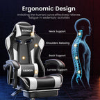 Massage Gaming Chair, Video Game Chair with Footrest and Lumbar Support, Ergonomic Computer Chair Height Adjustable with Swivel Seat and Headrest, White - Fix & GoMassage Gaming Chair, Video Game Chair with Footrest and Lumbar Support, Ergonomic Computer Chair Height Adjustable with Swivel Seat and Headrest, WhiteFix & Go