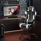 Massage Gaming Chair, Video Game Chair with Footrest and Lumbar Support, Ergonomic Computer Chair Height Adjustable with Swivel Seat and Headrest, White - Fix & GoMassage Gaming Chair, Video Game Chair with Footrest and Lumbar Support, Ergonomic Computer Chair Height Adjustable with Swivel Seat and Headrest, WhiteFix & Go