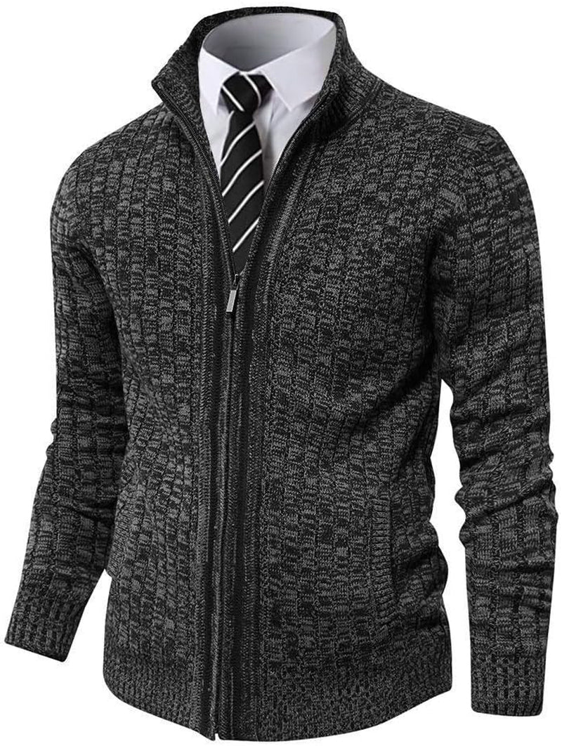 Men'S Cardigan Sweaters Full Zip up Stand Collar Slim Fit Casual Knitted Sweater with 2 Front Pockets - Fix & GoMen'S Cardigan Sweaters Full Zip up Stand Collar Slim Fit Casual Knitted Sweater with 2 Front PocketsFix & Go