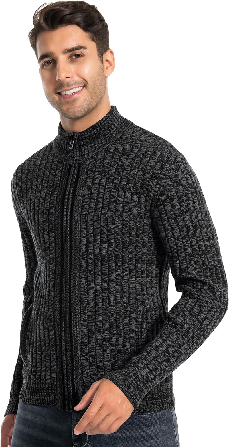 Men'S Cardigan Sweaters Full Zip up Stand Collar Slim Fit Casual Knitted Sweater with 2 Front Pockets - Fix & GoMen'S Cardigan Sweaters Full Zip up Stand Collar Slim Fit Casual Knitted Sweater with 2 Front PocketsFix & Go