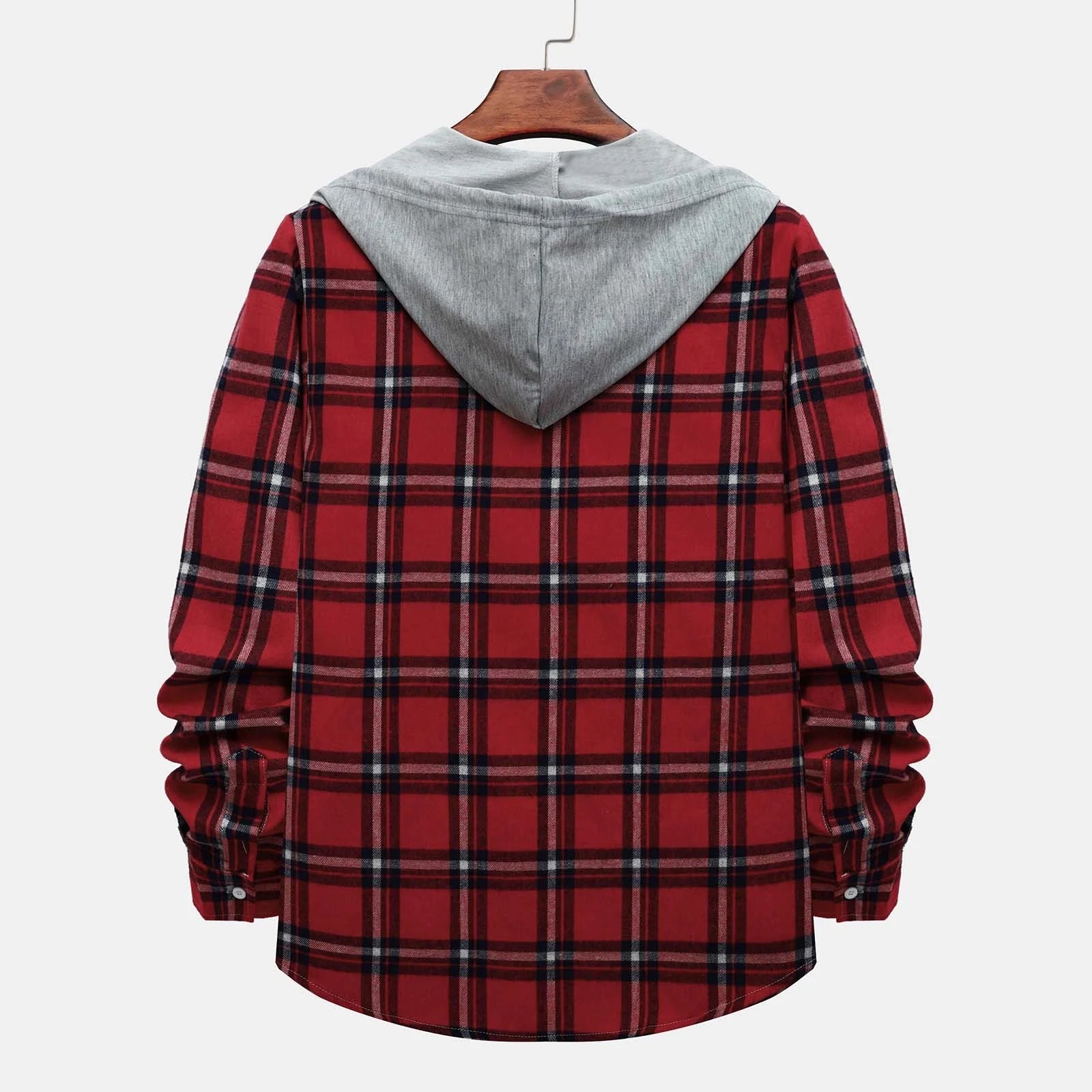 Men'S Casual Plaid Flannel Jacket with Hoodie Lightweight Fall Winter Long Sleeve Button down Plaid Flannel Hooded Shirt Red L - Fix & GoMen'S Casual Plaid Flannel Jacket with Hoodie Lightweight Fall Winter Long Sleeve Button down Plaid Flannel Hooded Shirt Red LFix & Go