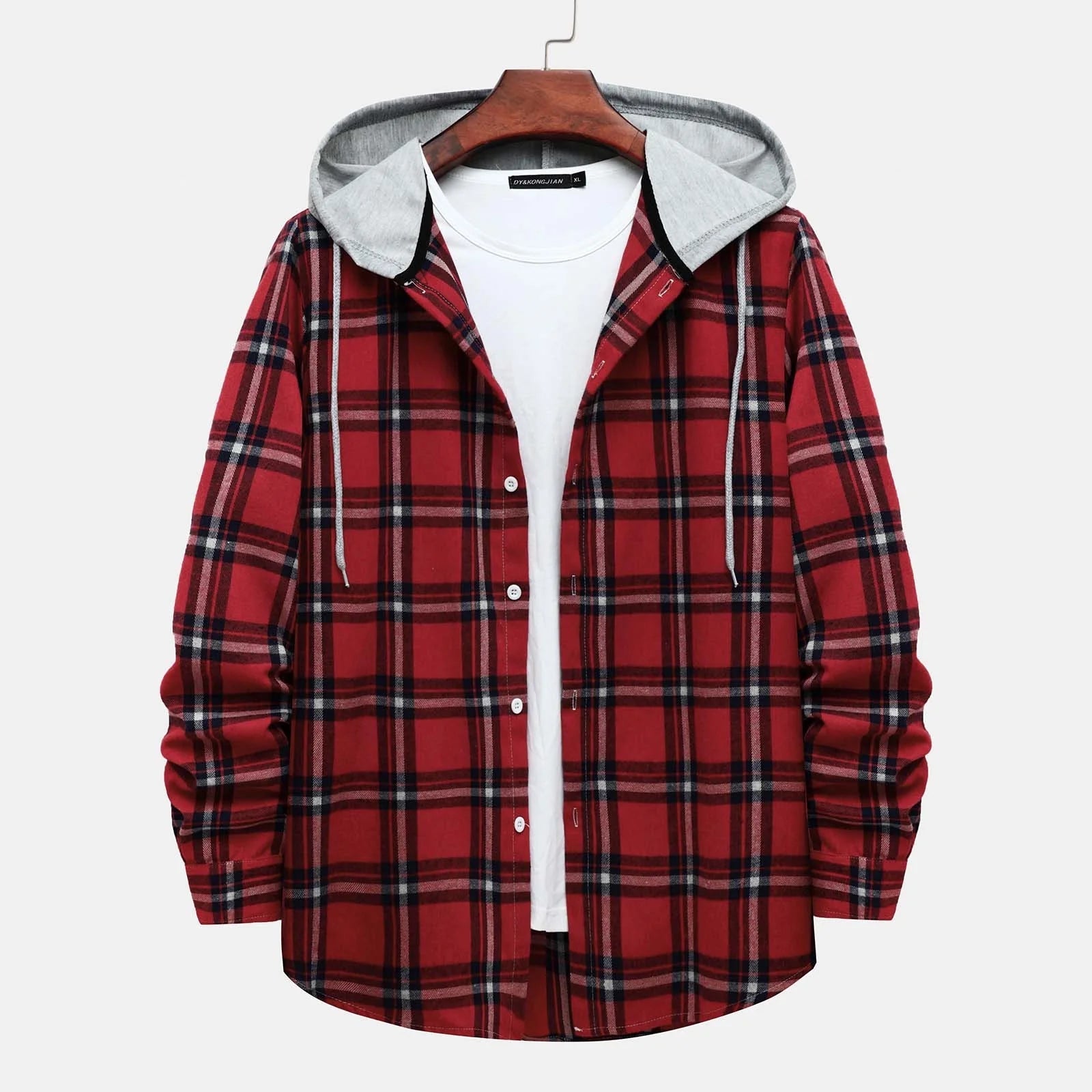 Men'S Casual Plaid Flannel Jacket with Hoodie Lightweight Fall Winter Long Sleeve Button down Plaid Flannel Hooded Shirt Red L - Fix & GoMen'S Casual Plaid Flannel Jacket with Hoodie Lightweight Fall Winter Long Sleeve Button down Plaid Flannel Hooded Shirt Red LFix & Go