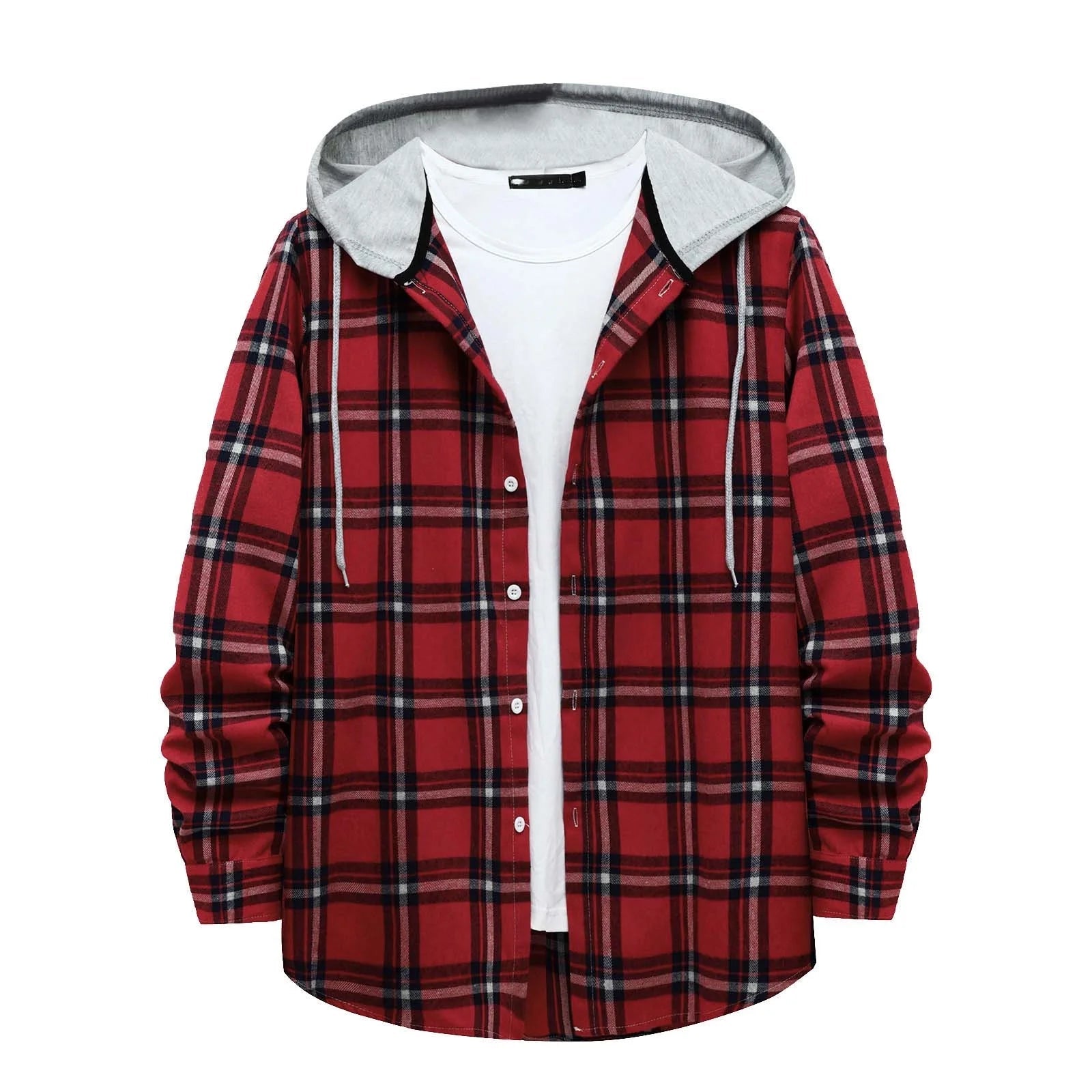 Men'S Casual Plaid Flannel Jacket with Hoodie Lightweight Fall Winter Long Sleeve Button down Plaid Flannel Hooded Shirt Red L - Fix & GoMen'S Casual Plaid Flannel Jacket with Hoodie Lightweight Fall Winter Long Sleeve Button down Plaid Flannel Hooded Shirt Red LFix & Go