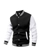 Men's Fleece - Lined Varsity Jacket Autumn Winter Warm Color Block Baseball Jacket Button Front & Striped Cuffs Retro Casual Coat - Fix & GoMen's Fleece - Lined Varsity Jacket Autumn Winter Warm Color Block Baseball Jacket Button Front & Striped Cuffs Retro Casual CoatFix & Go