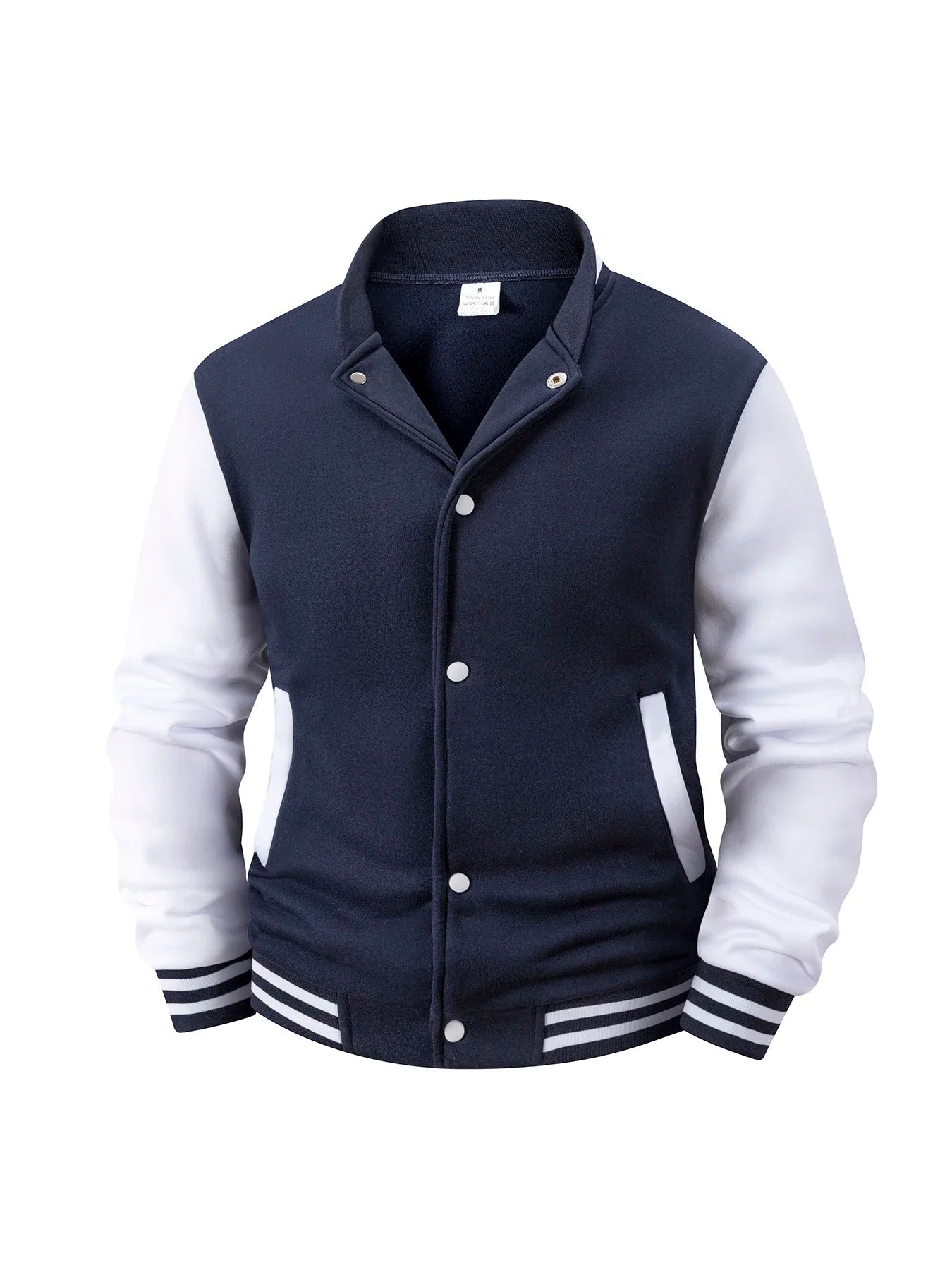 Men's Fleece - Lined Varsity Jacket Autumn Winter Warm Color Block Baseball Jacket Button Front & Striped Cuffs Retro Casual Coat - Fix & GoMen's Fleece - Lined Varsity Jacket Autumn Winter Warm Color Block Baseball Jacket Button Front & Striped Cuffs Retro Casual CoatFix & Go