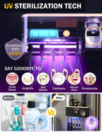Toothbrush Holders for Bathrooms, UV Toothbrush Sanitizer Wall Mounted with Toothpaste Dispenser, Large Capacity Tray, Tooth Brushing Holder & Bathroom Accessories - Fix & GoToothbrush Holders for Bathrooms, UV Toothbrush Sanitizer Wall Mounted with Toothpaste Dispenser, Large Capacity Tray, Tooth Brushing Holder & Bathroom AccessoriesFix & Go