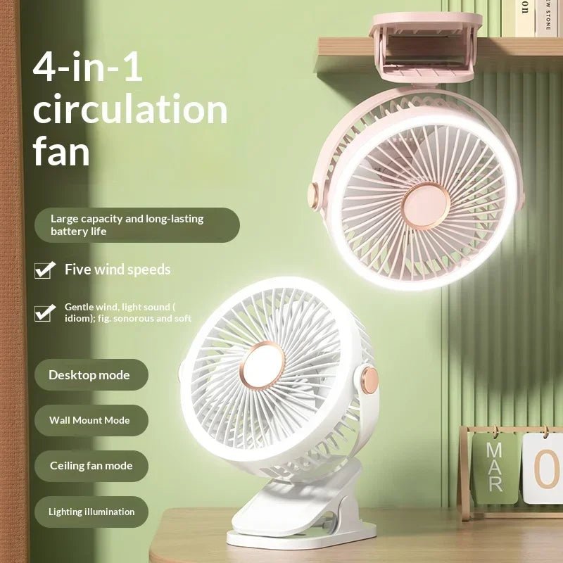 Ventilateur portable à clipser avec lumière LED, 720 ° Mini ventilateur rotatif rechargeable par USB, ventilateur de refroidissement silencieux à 5 vitesses pour la maison, le bureau et le camping - FATAONVentilateur portable à clipser avec lumière LED, 720 ° Mini ventilateur rotatif rechargeable par USB, ventilateur de refroidissement silencieux à 5 vitesses pour la maison, le bureau et le campingMaison & BricolageFATAON