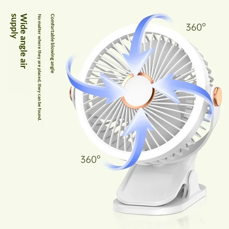 Ventilateur portable à clipser avec lumière LED, 720 ° Mini ventilateur rotatif rechargeable par USB, ventilateur de refroidissement silencieux à 5 vitesses pour la maison, le bureau et le camping - FATAONVentilateur portable à clipser avec lumière LED, 720 ° Mini ventilateur rotatif rechargeable par USB, ventilateur de refroidissement silencieux à 5 vitesses pour la maison, le bureau et le campingMaison & BricolageFATAON