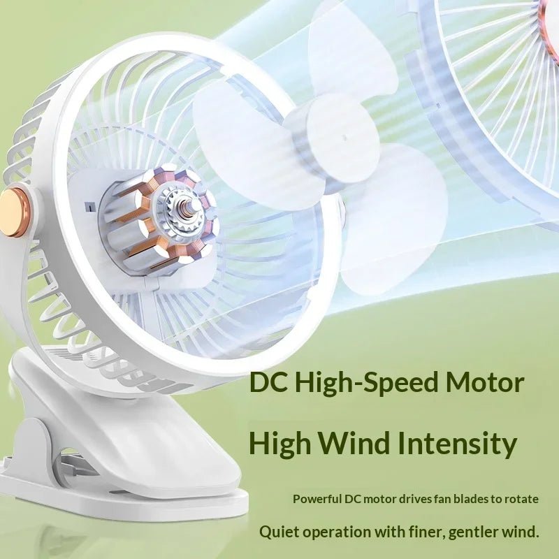 Ventilateur portable à clipser avec lumière LED, 720 ° Mini ventilateur rotatif rechargeable par USB, ventilateur de refroidissement silencieux à 5 vitesses pour la maison, le bureau et le camping - FATAONVentilateur portable à clipser avec lumière LED, 720 ° Mini ventilateur rotatif rechargeable par USB, ventilateur de refroidissement silencieux à 5 vitesses pour la maison, le bureau et le campingMaison & BricolageFATAON