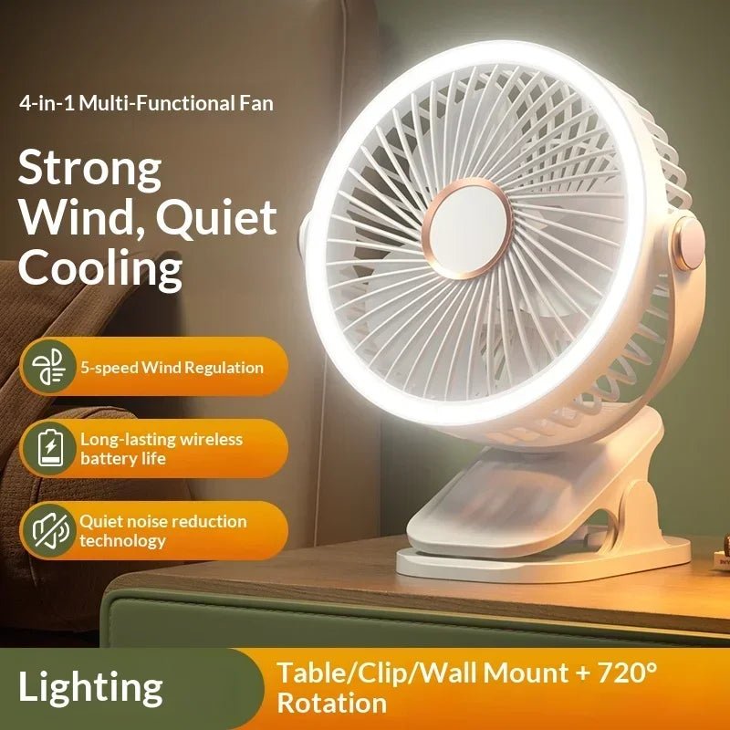 Ventilateur portable à clipser avec lumière LED, 720 ° Mini ventilateur rotatif rechargeable par USB, ventilateur de refroidissement silencieux à 5 vitesses pour la maison, le bureau et le camping - FATAONVentilateur portable à clipser avec lumière LED, 720 ° Mini ventilateur rotatif rechargeable par USB, ventilateur de refroidissement silencieux à 5 vitesses pour la maison, le bureau et le campingMaison & BricolageFATAON